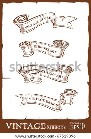 Vintage ribbons set. Banners for your design. Dirty old school hand drawn illustration. Layered. Vector EPS 10 illustration.