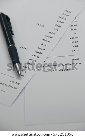 Close up of receipt paper. Grocery shopping list