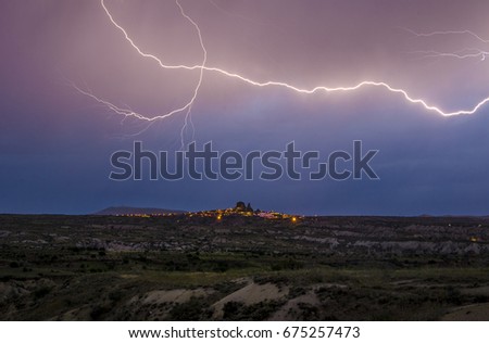 Thunderstorm with lightning, rain, Cappadocia, in Turkey