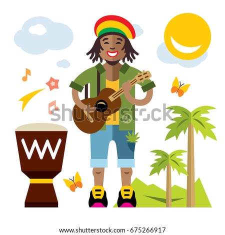 Vector Rastafarian. Reggae Artist. Flat style colorful Cartoon illustration.