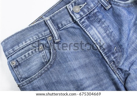 close up blue jean isolated on white background with copy space