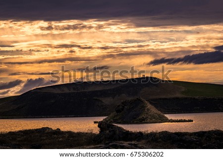 Sunset on lake Mývatn Pseudo Craters