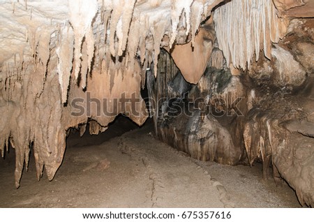 Stalactites in a cave in trang province thailand 