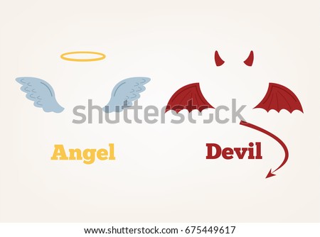 Angel and devil suit elements. Good and bad. Vector flat cartoon illustration Royalty-Free Stock Photo #675449617