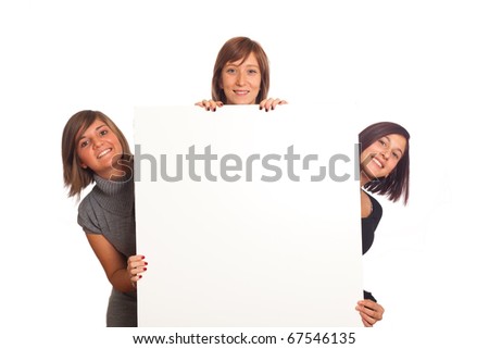 Three Beautiful Girls Holding a Blank Billboard