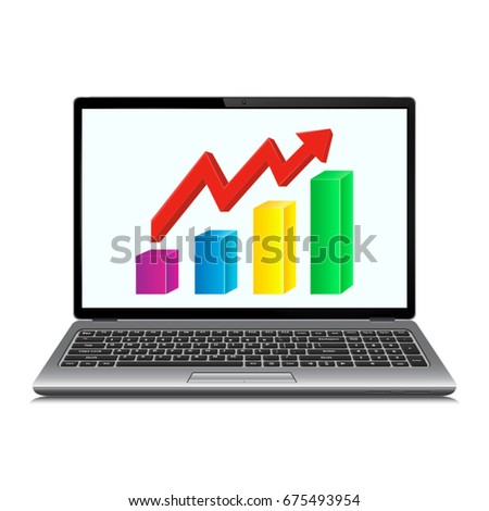 Profit concept, red arrow shows business growth chart on laptop screen