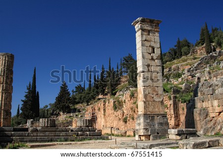 Ruins of Apollo temple in Delphi, Greece - archaeology background