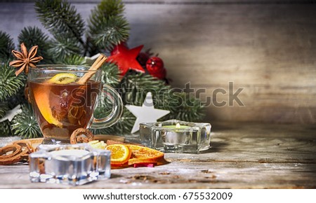 Winter Christmas background with mulled wine