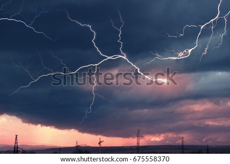 The tornado alley in the US - hurricanes and cyclones, frequent powerful terrible winds and torrential downpours, a national disaster and a climate disaster with extreme accidents Royalty-Free Stock Photo #675558370