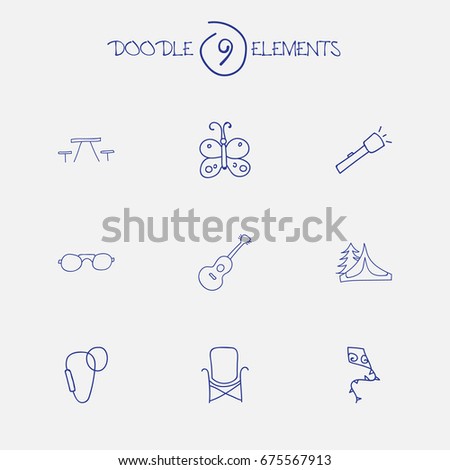 Set Of 9 Editable Travel Icons. Includes Symbols Such As Beauty Insect, Flying Toy, Flashlight And More. Can Be Used For Web, Mobile, UI And Infographic Design.