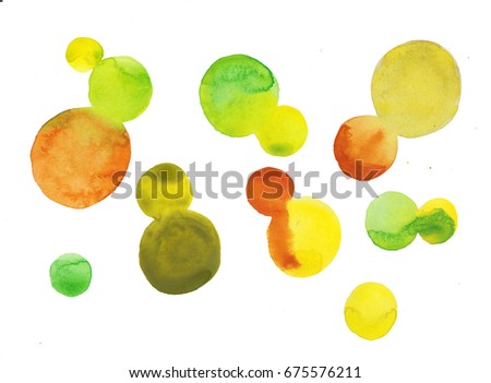 Watercolor hand painted circle shape design elements high resolution easy to use yellow and green colors