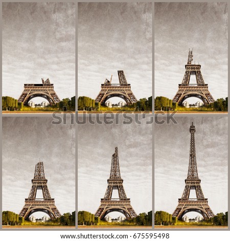 Eiffel Tower at progressive construction