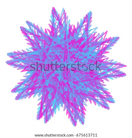 Geometric shape as snowflake with fluffy blue and purple lines. Festive colorful snow spirograph for prints, designs, wrapping paper, certificates, Christmas garlands, decorations, scrapbook, cards.
