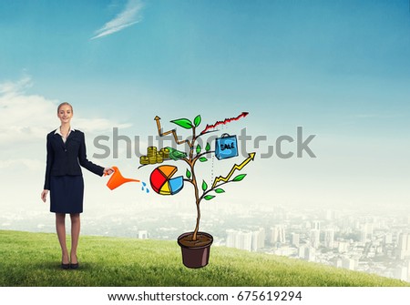 Attractive businesswoman presenting investment and financial growth concept
