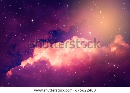 Space of night purple sky with cloud and stars.