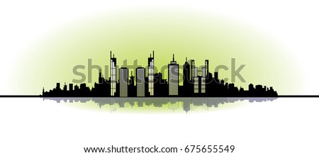 Modern city vector illustration. Building silhouettes and reflection. abstract cityscape