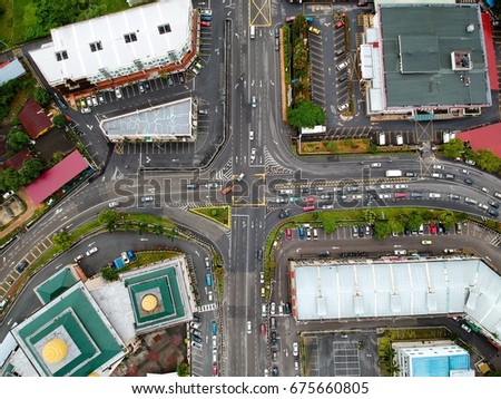 Aerial picture of a road intersection in Malaysia