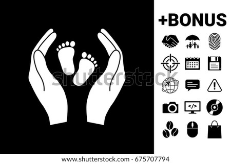 Hands holding baby foot - protection symbol