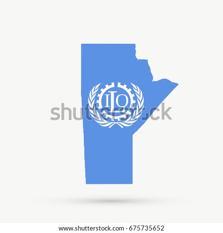 Manitoba map in International Labour Organization (ILO) flag colors, editable vector.