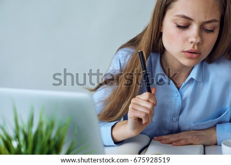 Business woman working in the office, laptop                               