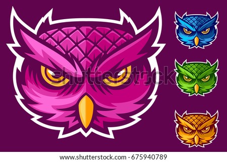 purple and blue owl head mascot logo