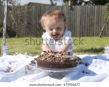 One year old baby boy chocolate cake smash 