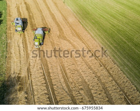 Aerial view of combine harvester