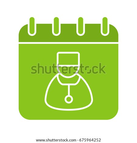 Doctor visits days glyph color icon. Physician schedule. Calendar page with doctor. Silhouette symbol on white background. Negative space. Vector illustration