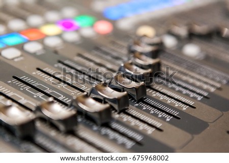 Recording studio equipment. Professional audio mixing console.