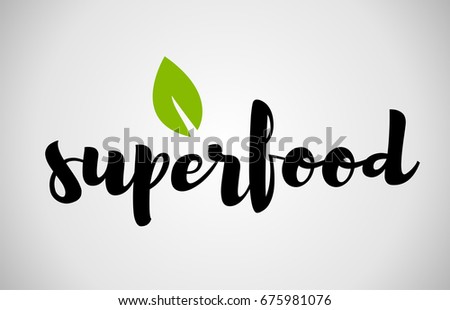 Superfood super food text green leaf black white logo vector creative company icon design template color colorful black background handwritten handwriting Royalty-Free Stock Photo #675981076