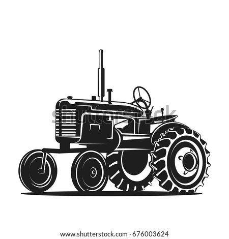 black old tractor silhouette on white background Royalty-Free Stock Photo #676003624