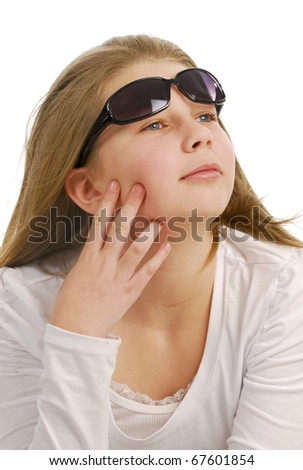 teen girl wearing dark sunglasses