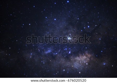 Starlight in night sky and milky way galaxy. Long exposure photograph.with grain