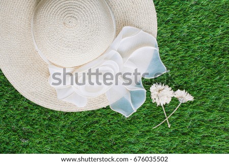 Hat on grass floor,selective focus.