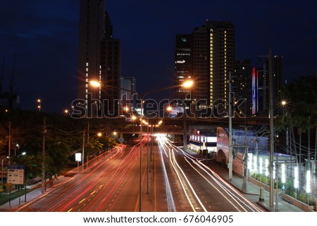 Traffic at night on  Road in Thailand