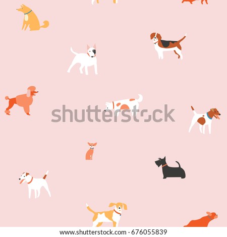 Puppies dog seamless pattern in vector. Cute pet illustration in vector