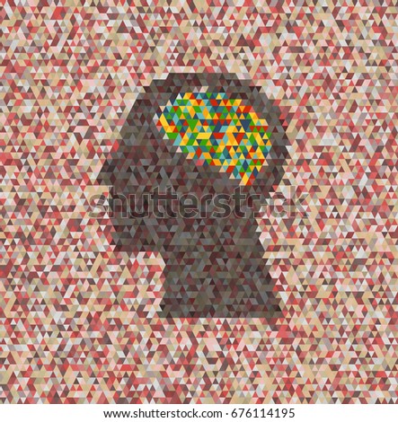Human head shape with generative triangle seamless mosaic pattern. Vector illustration. Concept of AI