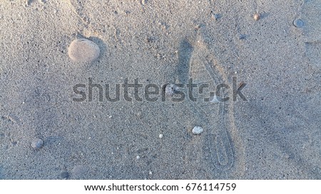 Trail Shoe on the sand next to the stones on the shore of lake Baikal
