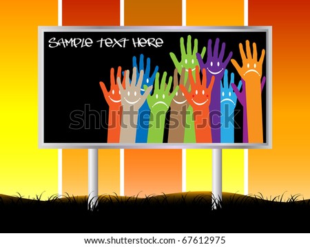 raster illustration happy hands - metallic banner