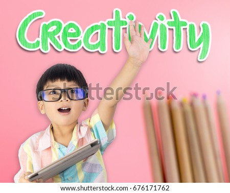 Nerdy kid raised his hand for Creativity concept