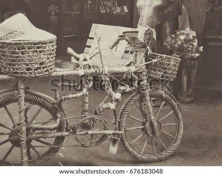 Ancient bicycle from the vine, adjust the image to the old black-and-white vintage.