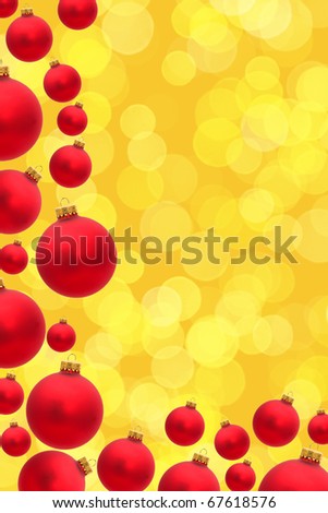 A row of red christmas balls on a gold background, christmas time
