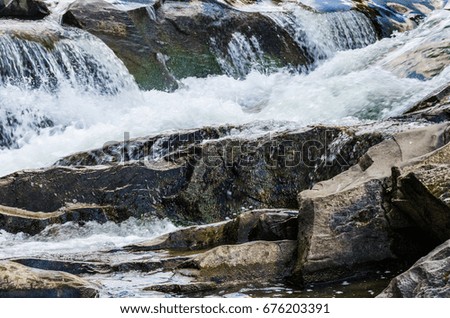background landscape with waterfall in Yaremche vilage in Ukraine