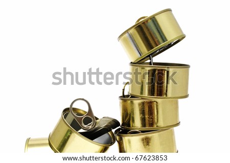 a pile of cans isolated on a white background