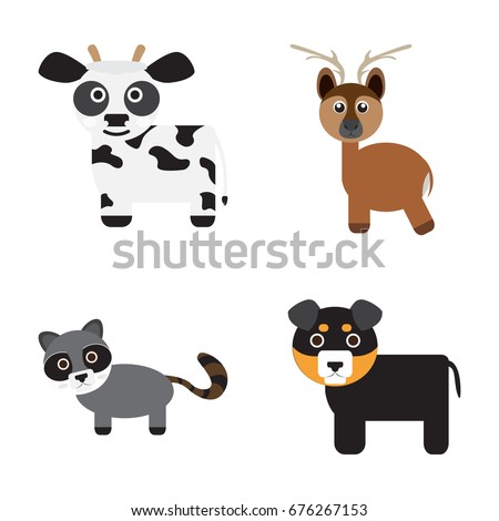 Set of cute animals on a white background, Vector illustration