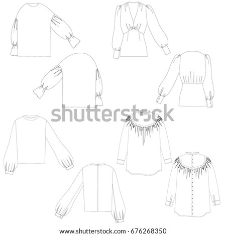 technical drawing sketch set of blouse  vector illustration 