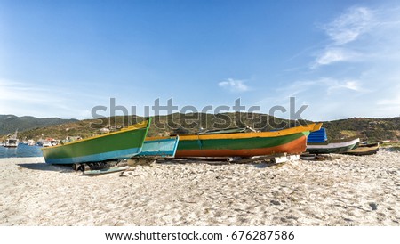 Fishing boats standing on the beach.Fishing boats.Fishing boats anchored.