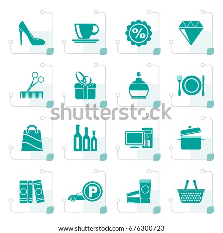 Stylized Shopping and mall icons - vector icon set