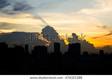 Capital at the time of the sunset are golden light in the sky. Silhouette is a picture