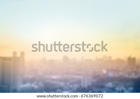 Bokeh light and blur office view of city background. Bangkok, Thailand, Asia